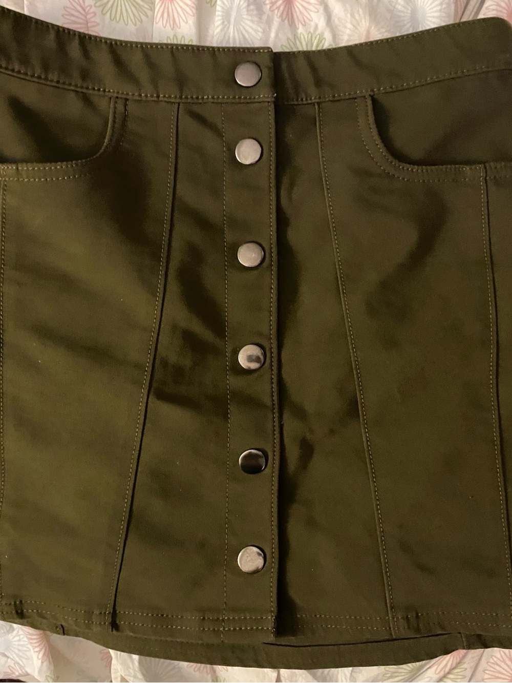 Express Olive Green Button-Front Mini Skirt